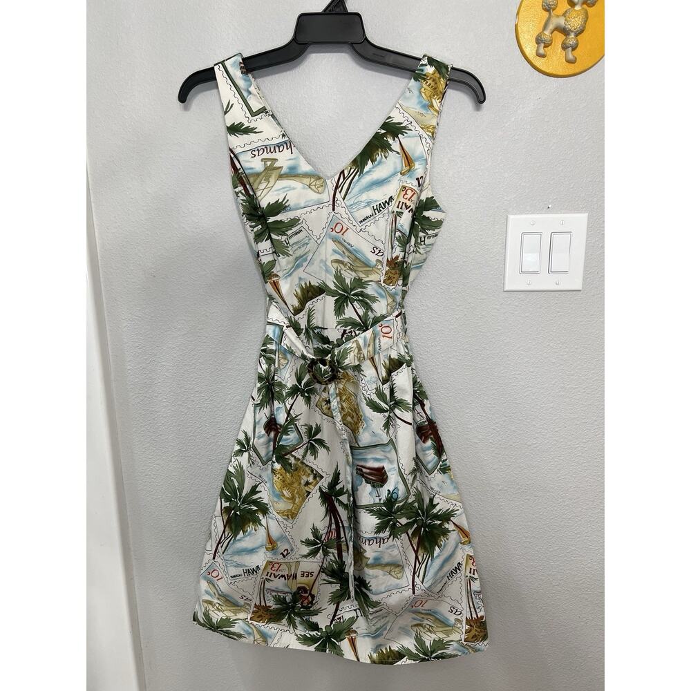 Vintage Sheri Martin Cotton Sleeveless Tropical Hawaiian Novelty Print Dress 12